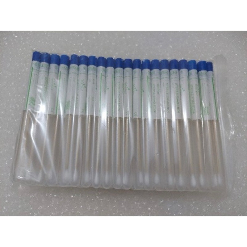 Bịch 100 Que gòn thân gổ lấy mẫu ,que lấy bệnh phẩm đóng gói đảm bảo vệ sinh và thuận tiện sử dụng.