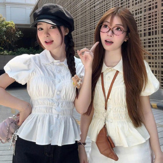 Áo Sơ Mi Cổ Sen Tay Bồng Nhún Eo Mùa Hè Năng Động Cho Nữ