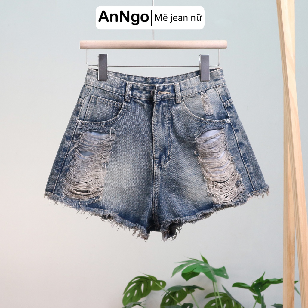 Quần short jean nữ rách nhiều cá tính, lưng cao không giãn dễ phối đồ AnNgo - AT526