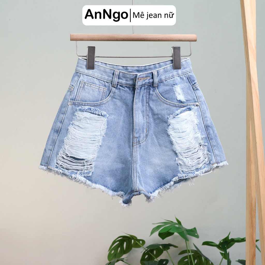Quần short jean nữ rách nhiều cá tính, lưng cao không giãn dễ phối đồ AnNgo - AT526