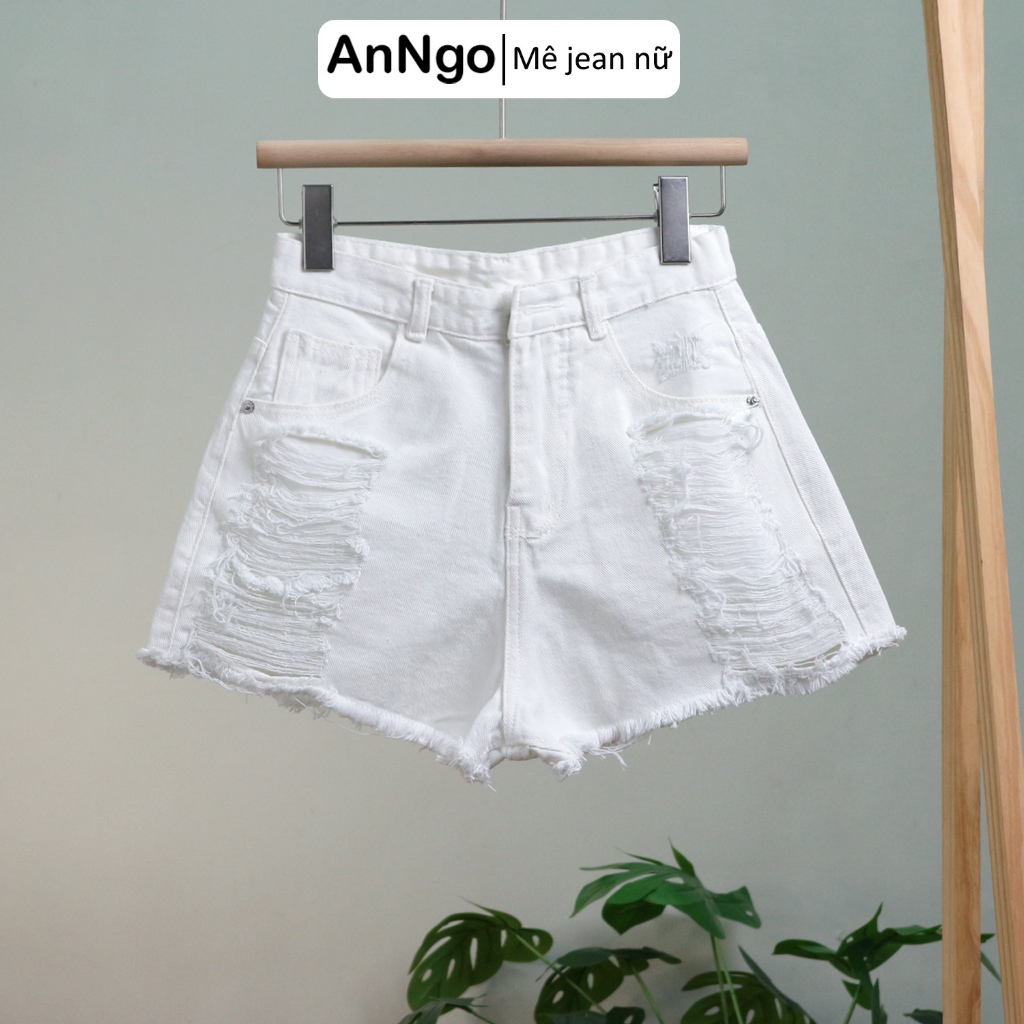 Quần short jean nữ rách nhiều cá tính, lưng cao không giãn dễ phối đồ AnNgo - AT526