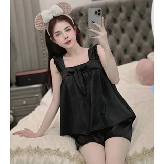 Đồ bộ ngủ 2 dây, bộ đồ ngủ mặc nhà quần đùi chất lụa mềm mát kiểu áo cánh tiên MALUA2