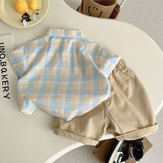 Set bộ sơ mi công tử kẻ cộc tay kèm nơ + quần short cho bé