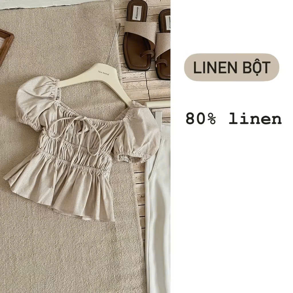 Áo babydoll linen kiểu xinh tay phồng tiểu thư công chúa bo thân nơ coquette ngực xinh xắn Kimee MA287