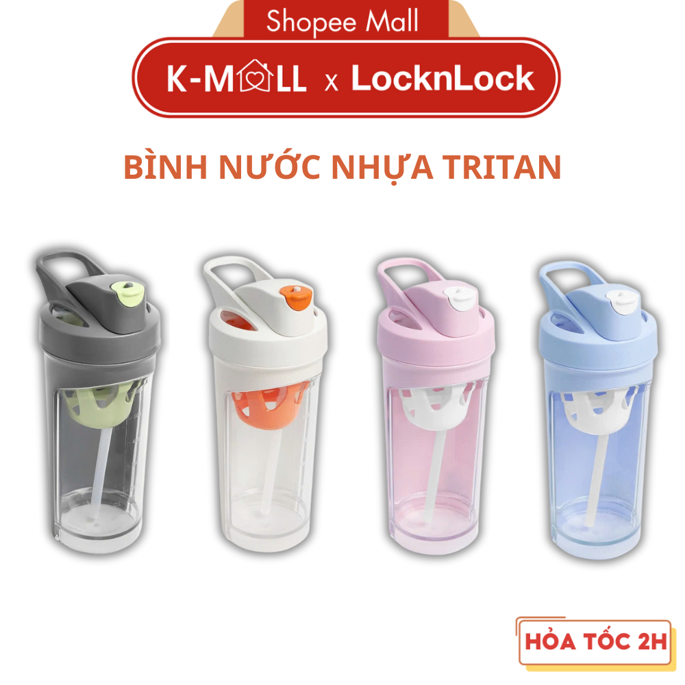 Bình nước nhựa tritan thể thao LocknLock ABF865 780ml, có quai cầm, ống hút silicone - K-MALL