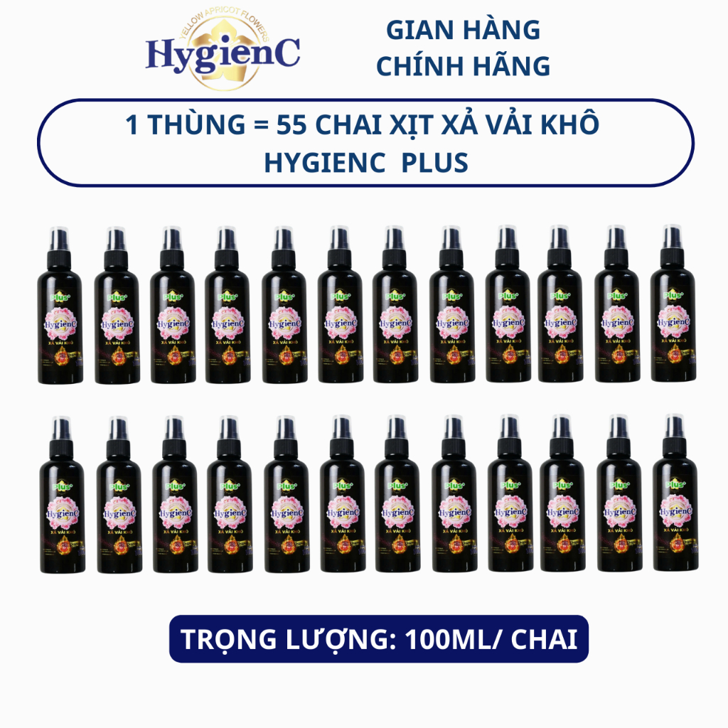 Ảnh Thùng 55 Chai Xịt Xả Vải HygienC Plus 100ml/Chai - Xịt Thơm Quần Áo Lưu Hương Tới 24H 2