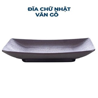 Đĩa chữ nhật  Vân Gỗ 4 cỡ nhựa phíp Melamine cho nhà hàng, quán lẩu, nướng đẹp