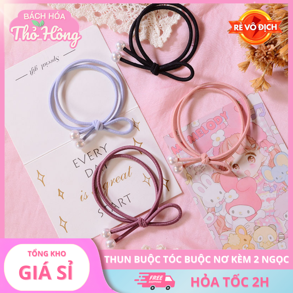 10 Thun Buộc Tóc Buộc Nơ Kèm 2 Ngọc Xinh