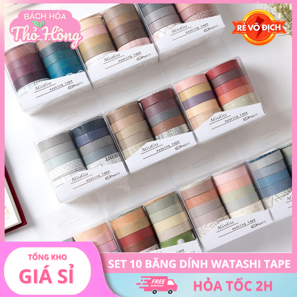 Set 10 băng dính Watashi tape trang trí sổ vở, bullet Journal, sổ Planner