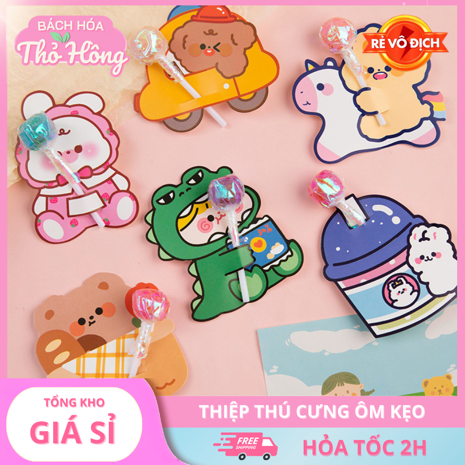 3 Gói 5 Thiệp Thú Cưng Ôm Kẹo Siêu