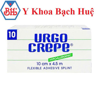 Băng keo Urgo Crepe 10cm x 4,5cm, co giãn, dính tốt, an toàn cho da.