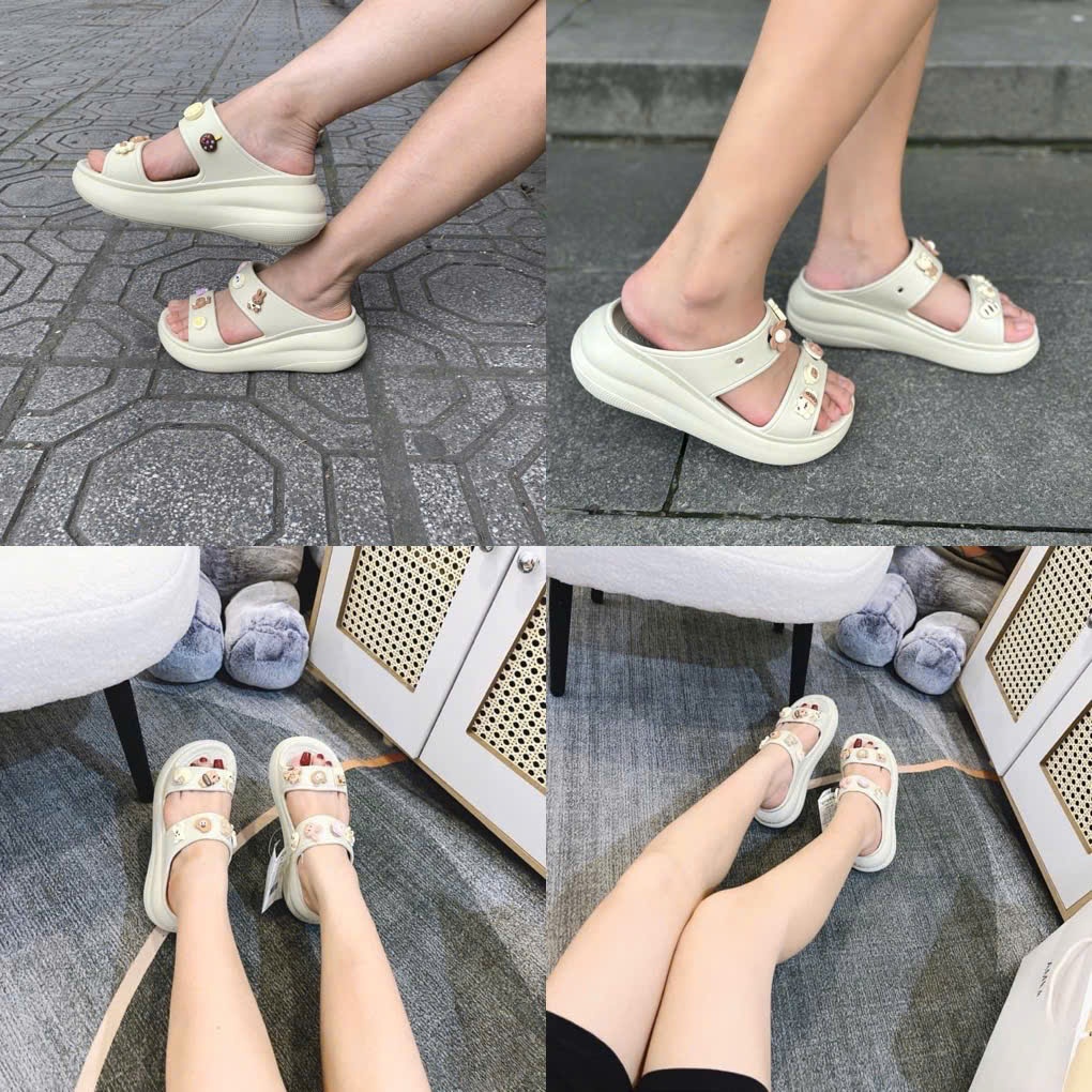 Dép cross hai quai đế cao 5.5-6cm , dép cross có tặng kèm charm như ảnh [ 2 Quai Siêu Nhẹ ]