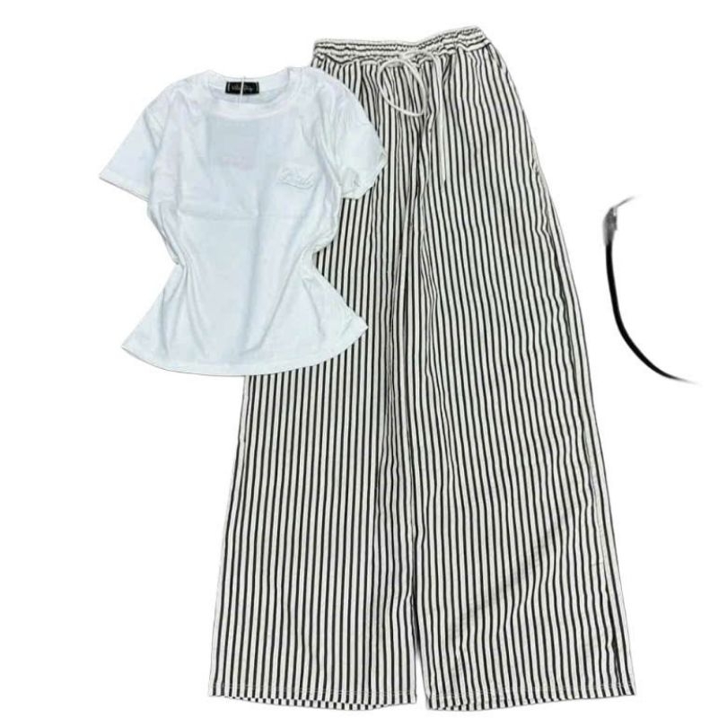 Tổng hợp các Sét Bộ Quần Đũi Xốp Kẻ Sọc Vằn + Mix Áo Thun Tăm Croptop trơn  Dáng Ngắn
