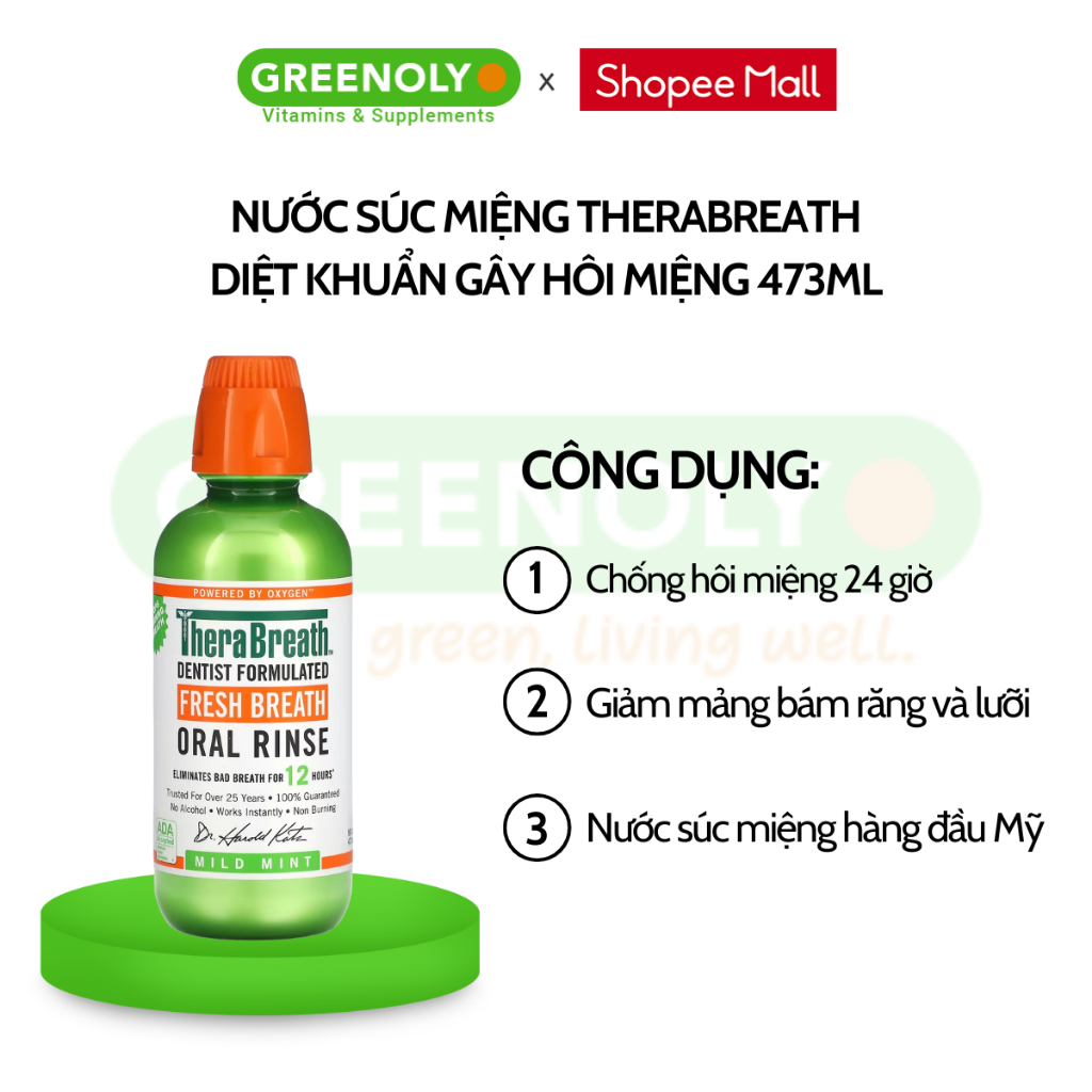 Ảnh Nước Súc Miệng TheraBreath Vị Bạc Hà Diệt Khuẩn Gây Hôi Miệng Hàng Đầu Mỹ 473ml 2