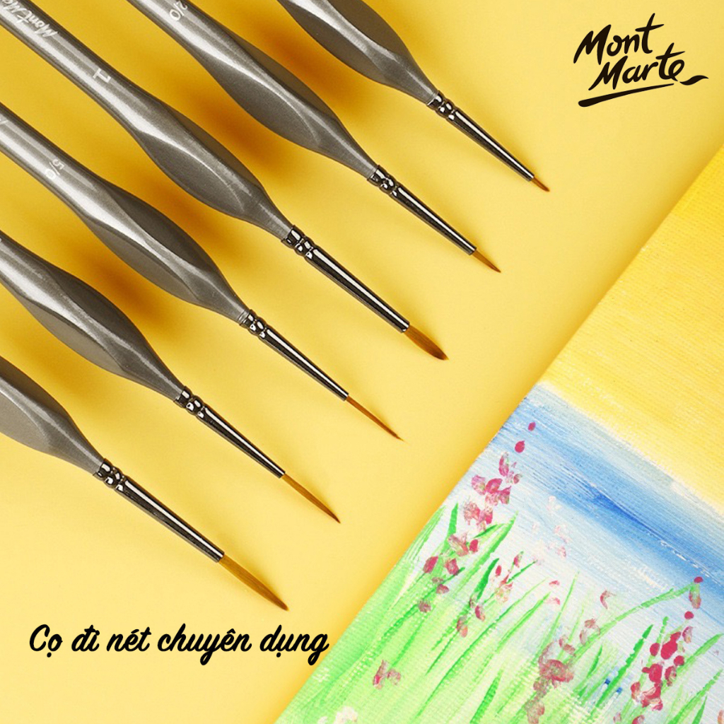 Cọ vẽ tỉa nét Mont Marte  lông mềm cho tranh tô màu theo số màu acrylic màu nước sơn dầu