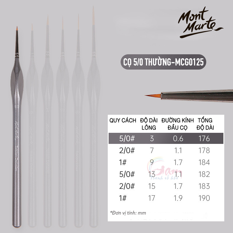 Cọ vẽ tỉa nét Mont Marte  lông mềm cho tranh tô màu theo số màu acrylic màu nước sơn dầu