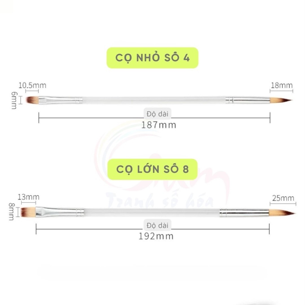 Cọ vẽ thiên nga trắng 2 đầu đi nét kèm cọ bản sợi nilon chuyên dụng cho tranh số hóa và màu nước