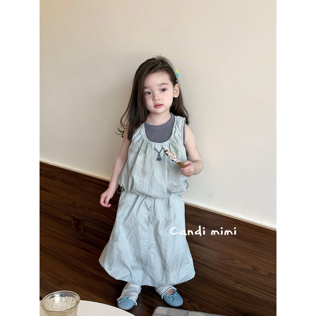 CANDI MIMI Set áo sát nách 2 lớp và chân váy dài - Phong cách Hàn Quốc