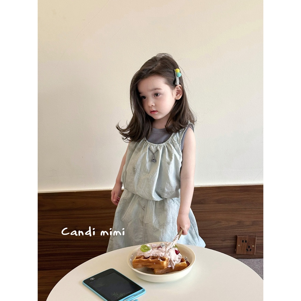 CANDI MIMI Set áo sát nách 2 lớp và chân váy dài - Phong cách Hàn Quốc