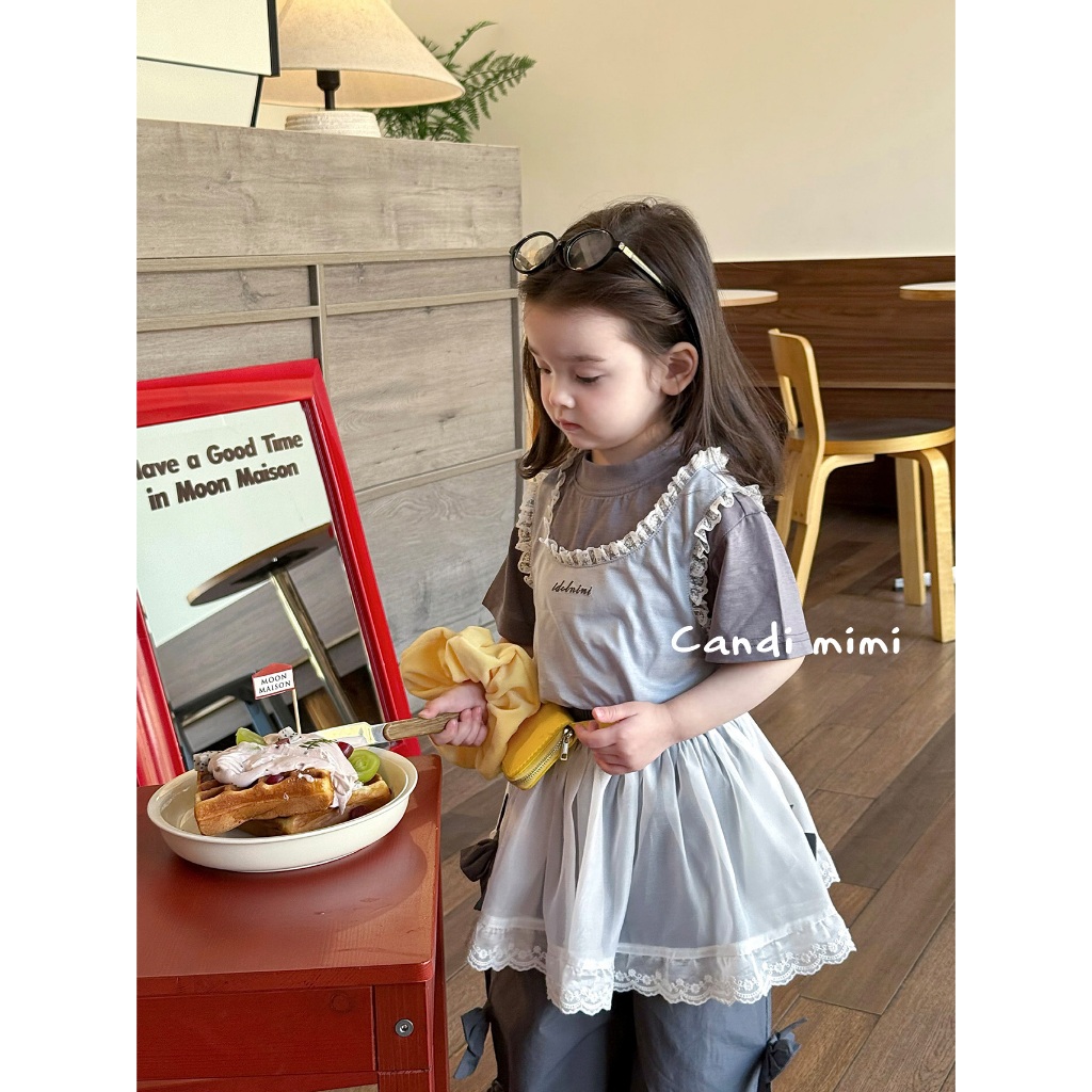 CANDI MIMI Áo cotton ngắn tay kèm gile - Phong cách Hàn Quốc