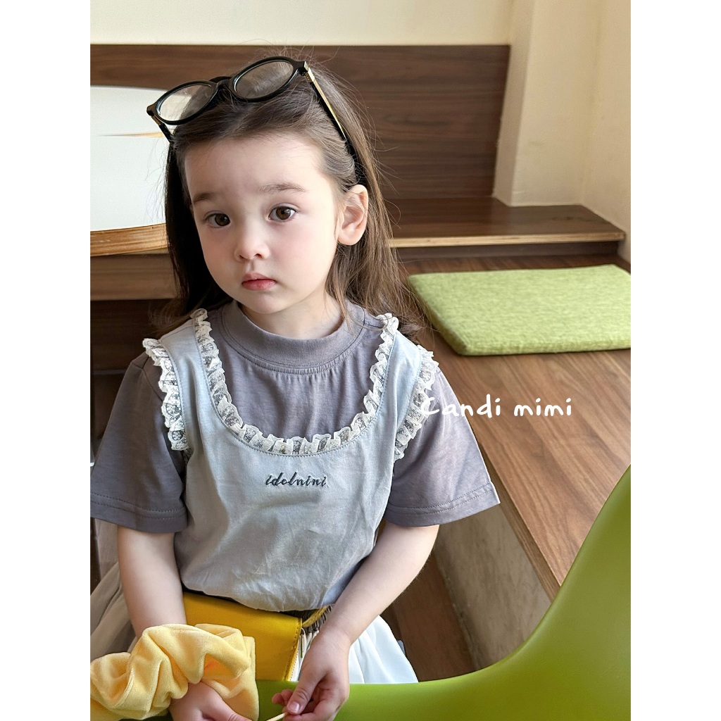 CANDI MIMI Áo cotton ngắn tay kèm gile - Phong cách Hàn Quốc