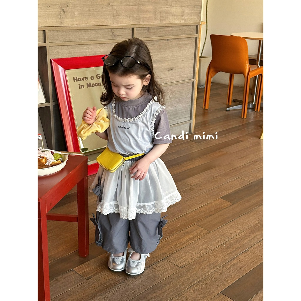 CANDI MIMI Áo cotton ngắn tay kèm gile - Phong cách Hàn Quốc