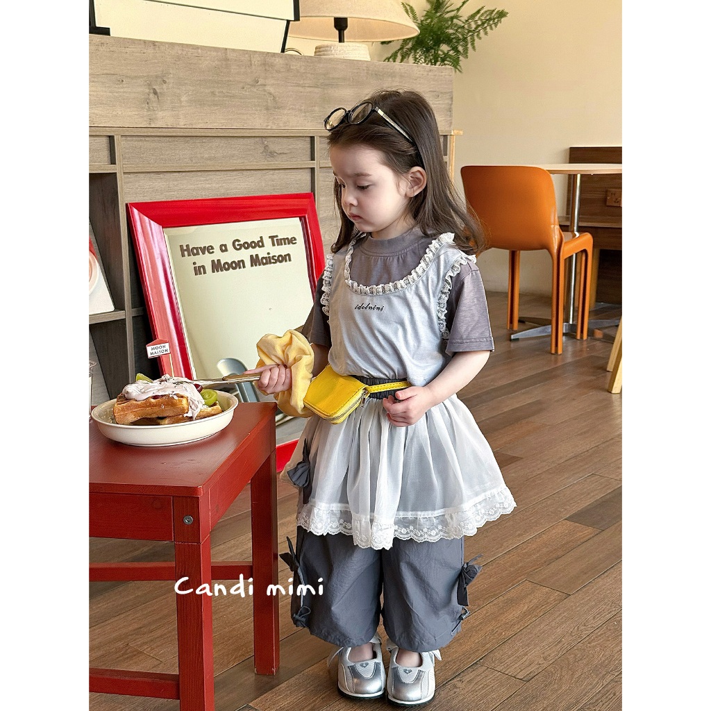 CANDI MIMI Áo cotton ngắn tay kèm gile - Phong cách Hàn Quốc