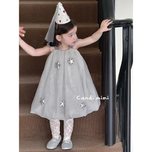 CANDI MIMI Váy hai dây nơ babydoll gắn sao ánh bạc - Phong cách Hàn Quốc