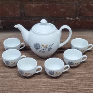 Combo 1 ấm và 6 chén trà hoa hồng bát tràng hàng đẹp