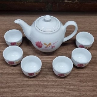 Combo 1 ấm và 6 chén trà hoa hồng bát tràng hàng đẹp