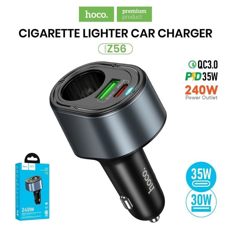 Tẩu sạc nhanh Hoco Z56 bật lửa Type-C 35W + USB 30W dành cho ô tô, xe hơi