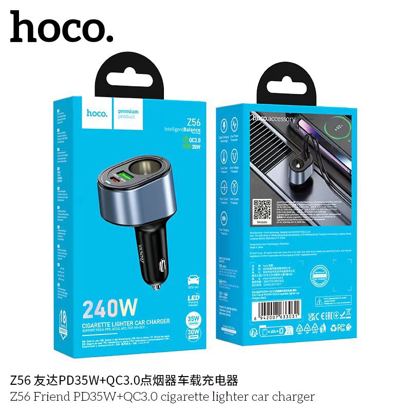 Tẩu sạc nhanh Hoco Z56 bật lửa Type-C 35W + USB 30W dành cho ô tô, xe hơi
