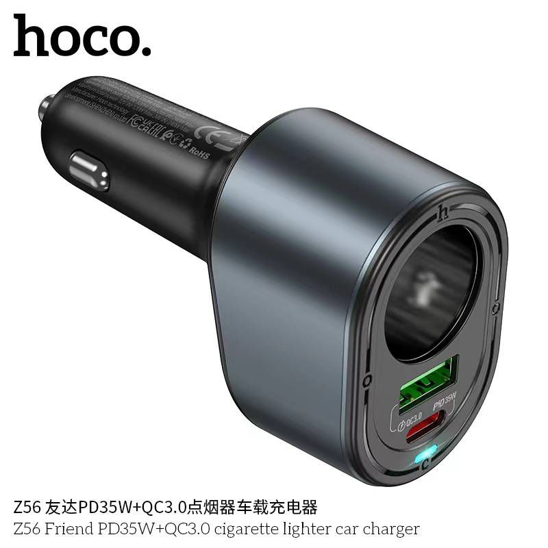 Tẩu sạc nhanh Hoco Z56 bật lửa Type-C 35W + USB 30W dành cho ô tô, xe hơi