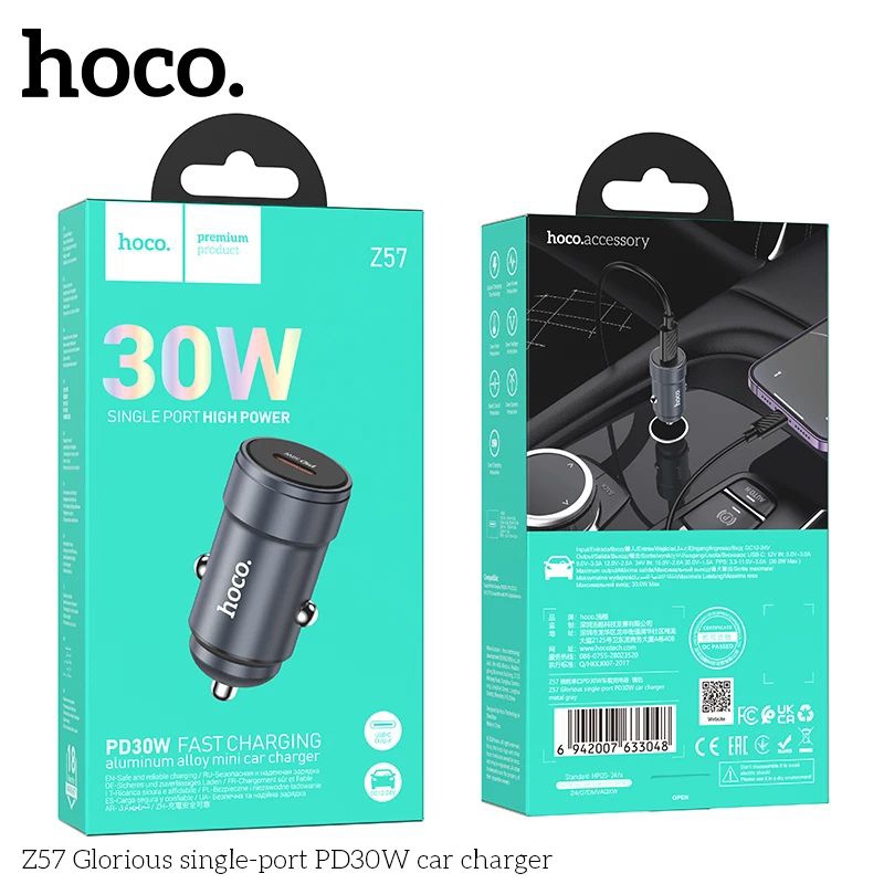 tẩu sạc nhanh ô tô Z57, xe hơi Hoco 1 cổng Type-C 30W