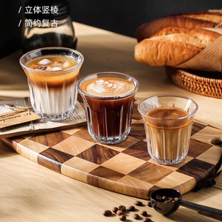 Ly thủy tinh uống Espresso kiểu Mỹ, Cốc thủy tinh khía sọc miệng loe, Ly chịu nhiệt pha cafe