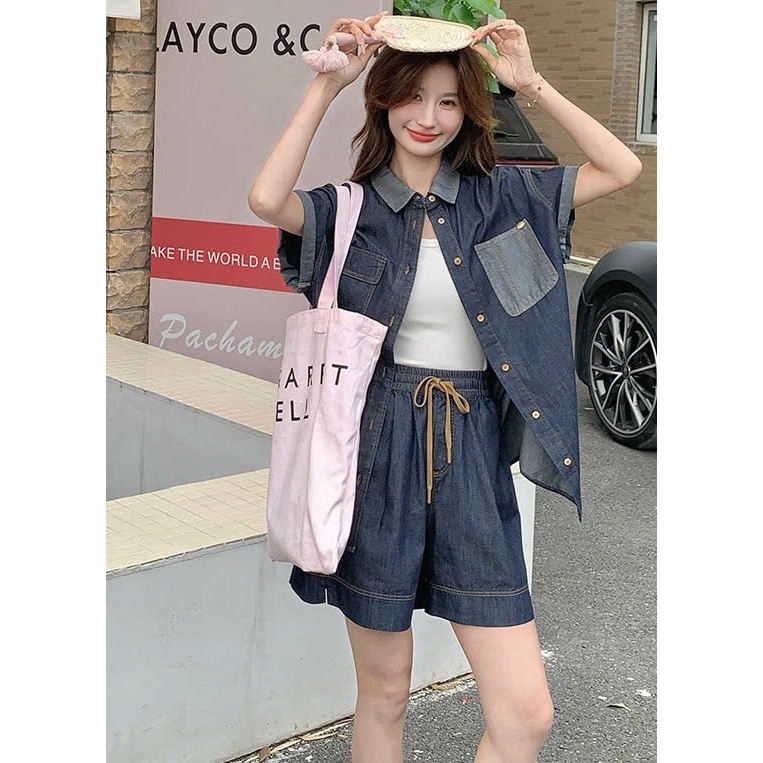 SÉT BỘ JEAN GIẤY QCCC áo cộc tay túi ngược mix quần short cạp chun. Phù hợp cho mọi lứa tuổi