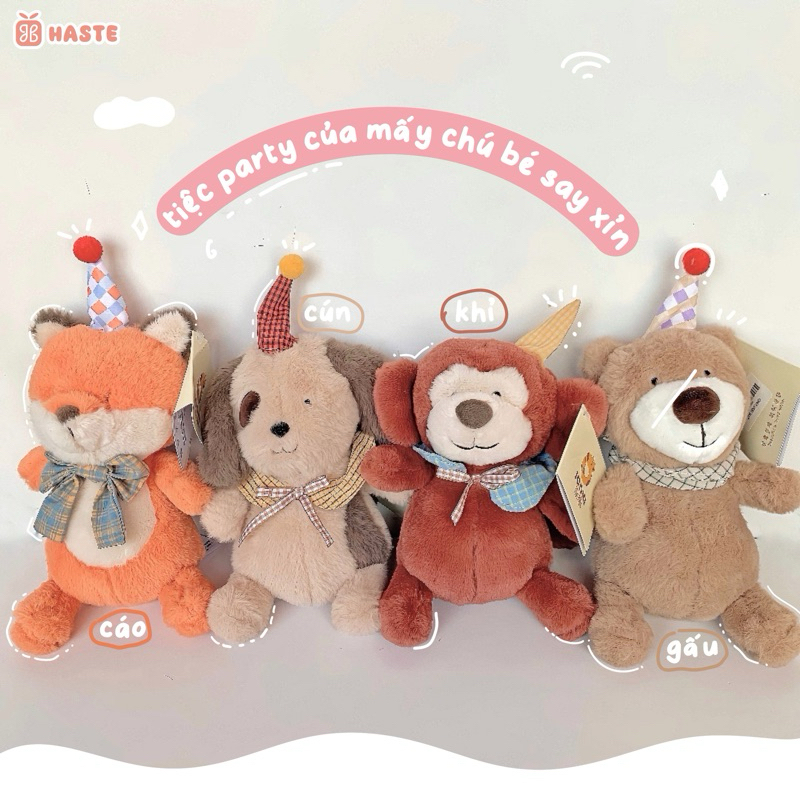 Gấu Thú Bông Cáo Gấu Khỉ Capybara Cún Teddy Party Đội Nón Sinh Nhật Quà Tặng Độc Đáo Lông Xù Siêu Mềm Mịn Siêu Dễ Thương