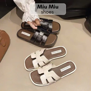 Dép Lê Chữ H Dép Đế Bệt Phong Cách Cho Nữ 2 Màu Đen Trắng Da Cao Cấp 6699