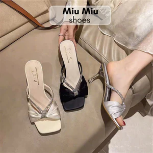 Dép Cao Gót 5p Quai Ngang Đính Kiểu Nơ Phong Cách Sang Trọng Gót Nhọn 8639