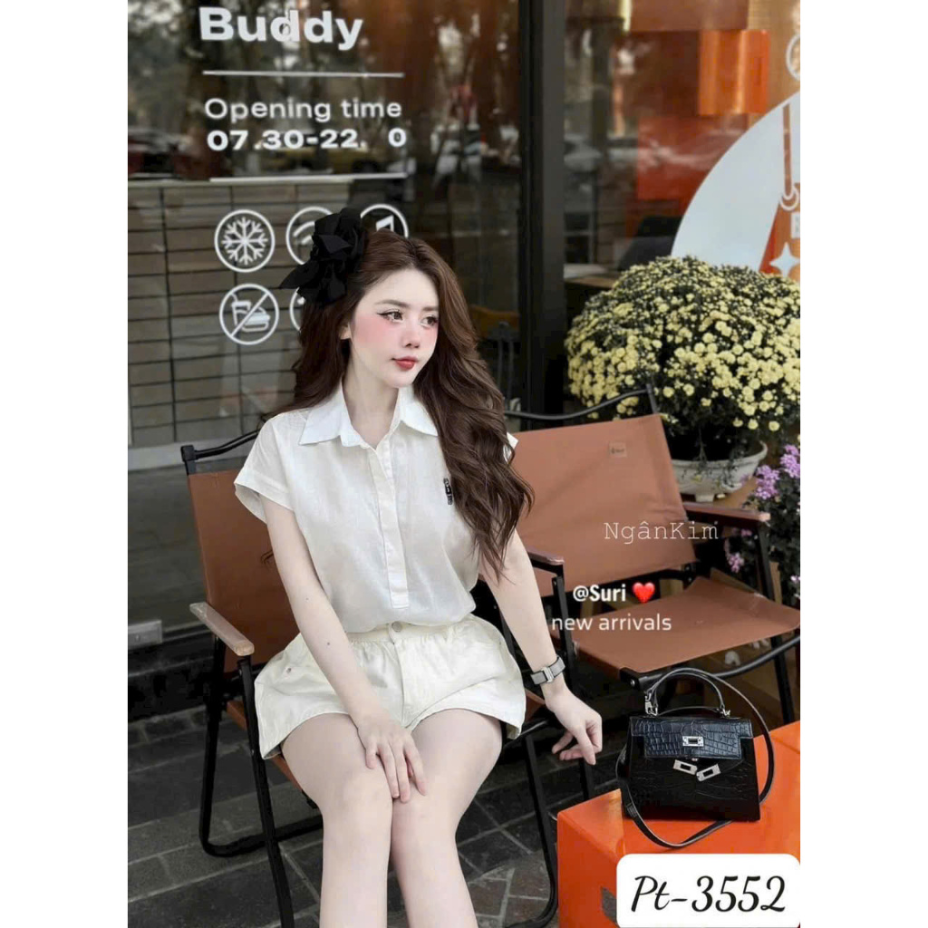 Áo Sơ Mi Tay Hến Gemy.official Thêu Gấu Dáng Dài Đuôi Tôm Phong Cách Trẻ Trung