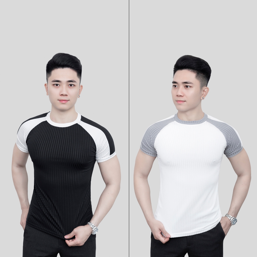 [COMBO 2] Áo Thun Nam 3KMEN Gân Đũa Thể Thao Phối Màu Đen Trắng Co Giãn 4 Chiều Trẻ Trung
