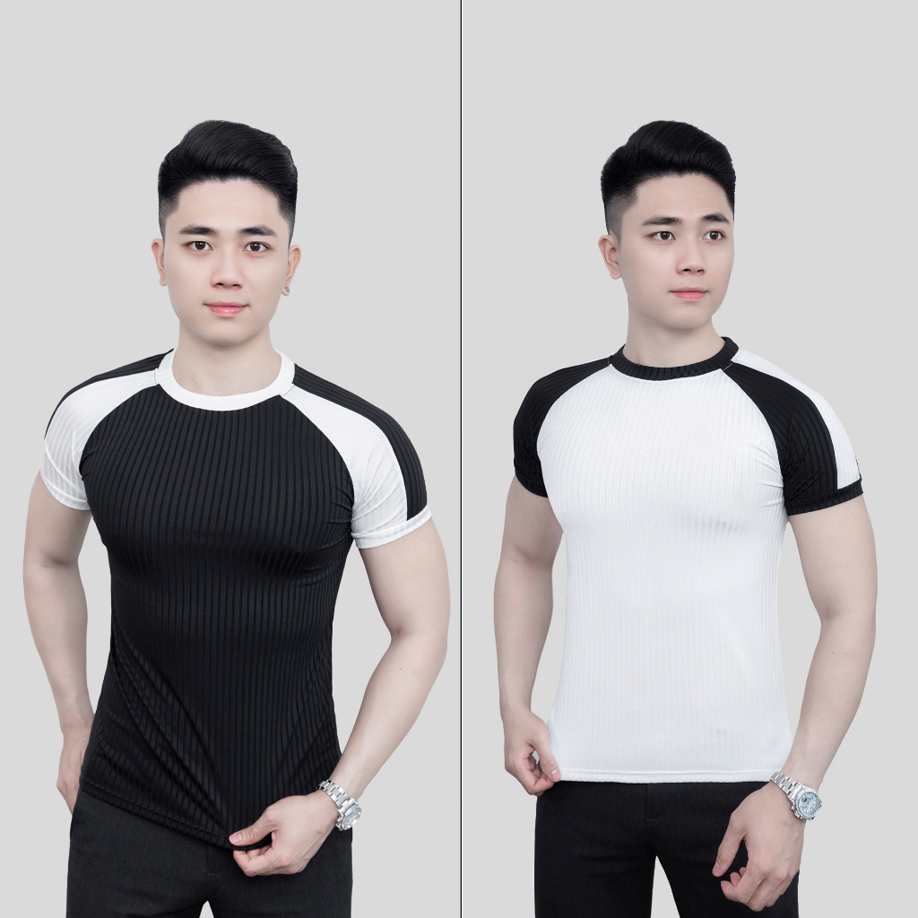 [COMBO 2] Áo Thun Nam 3KMEN Gân Đũa Thể Thao Phối Màu Đen Trắng Co Giãn 4 Chiều Trẻ Trung