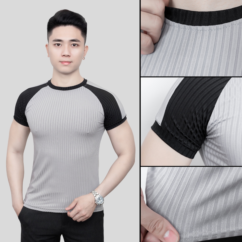 [COMBO 2] Áo Thun Nam 3KMEN Gân Đũa Thể Thao Phối Màu Đen Trắng Co Giãn 4 Chiều Trẻ Trung