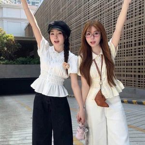 Áo Sơ Mi Cổ Sen Tay Bồng Nhún Eo Mùa Hè Năng Động Cho Nữ