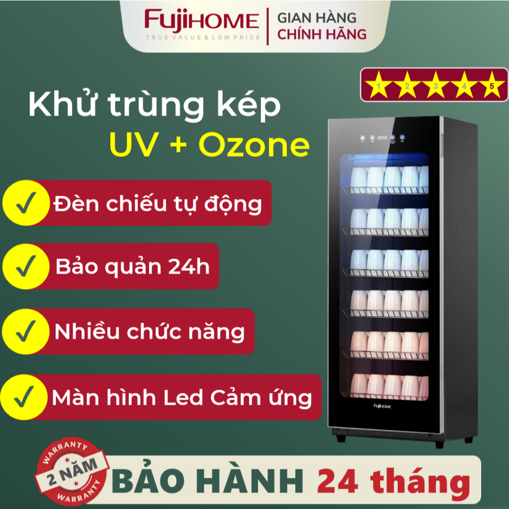 Tủ sấy khử trùng bát đĩa 180L Nhập Khẩu FUJIHOME DD180, Máy sấy nhiệt công nghệ UV + OZONE màn hình LED