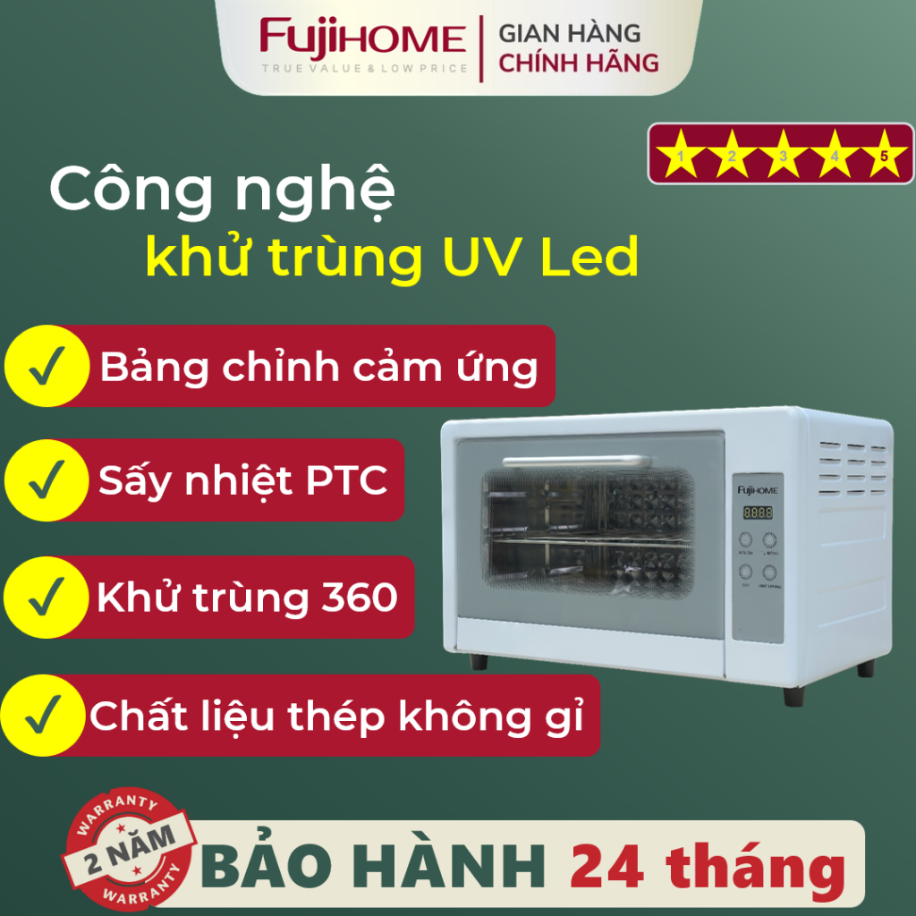Máy sấy khô khử trùng 24 Lít FUJIHOME DD24, Tủ sấy tiệt trùng đa năng tiết kiệm điện Nhập Khẩu UV Ozone