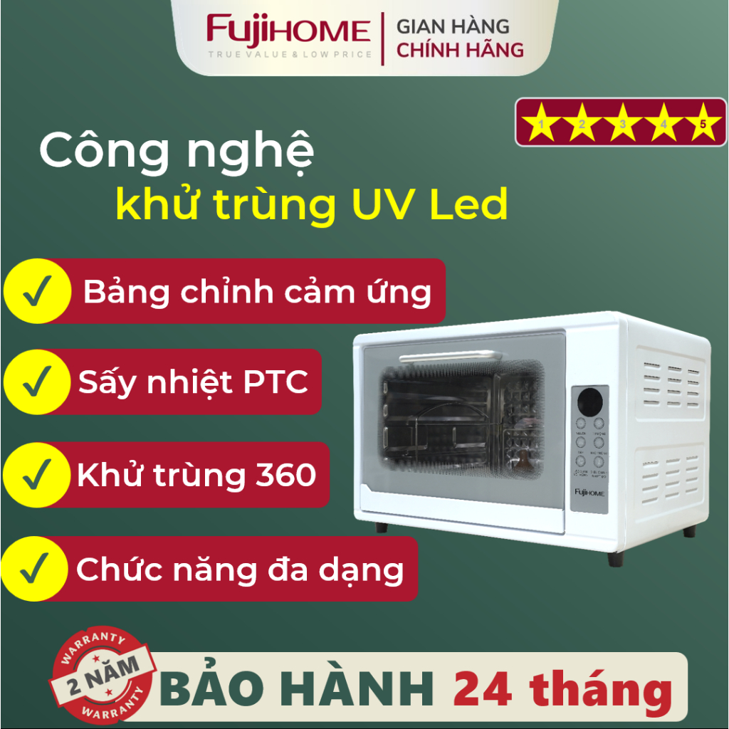 Tủ sấy tiệt trùng đa năng 38L Nhập Khẩu FUJIHOME DD38, Máy sấy khô công Nghệ UVC LED - Khử Trùng Sấy Nhanh