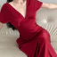 Váy đầm lụa dáng dài cổ V tay dơi hở lưng cao cấp LOKOSA Váy đầm lụa hở lưng lụa dáng dài cổ V tay dơi Sang Chảnh VD005