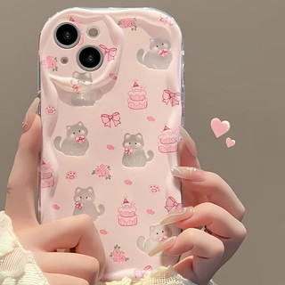 Ốp Lưng iPhone Mèo Xinh Viền Sóng Nổi, Chống Sốc, Bảo Vệ Camera - iP 7/8/X/XS/11/12/13/14/15/16/17/Plus/Pro/Max/Air