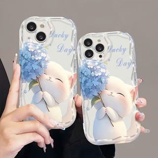 Ốp Lưng iPhone Mèo Hoa Xanh Viền Sóng Nổi, Chống Sốc, Bảo Vệ Camera - iP 7/8/X/XS/11/12/13/14/15/16/17/Plus/Pro/Max/Air
